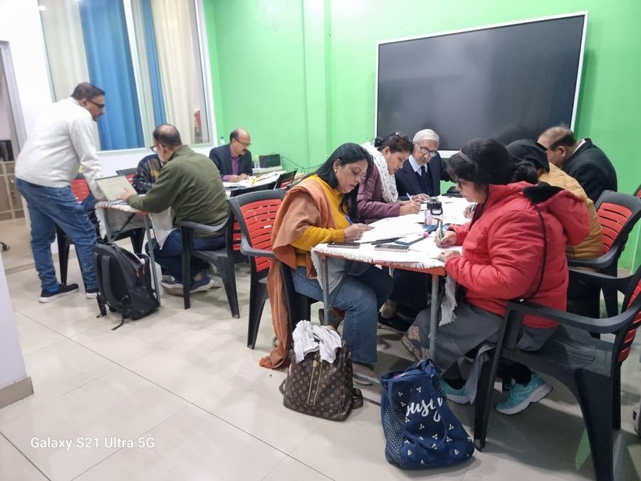 Students working through coursework in the classroom